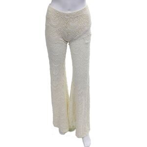 Night Cap Womens Floral Lace Texture Elastic Flare Leg Casual Pants Cream Size 1